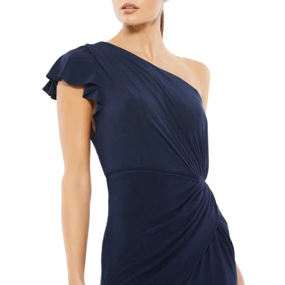 ieena for mac duggal ruffle one-shoulder dress Mac Duggal 55950 One Sleeve Ruffle Slit Dress